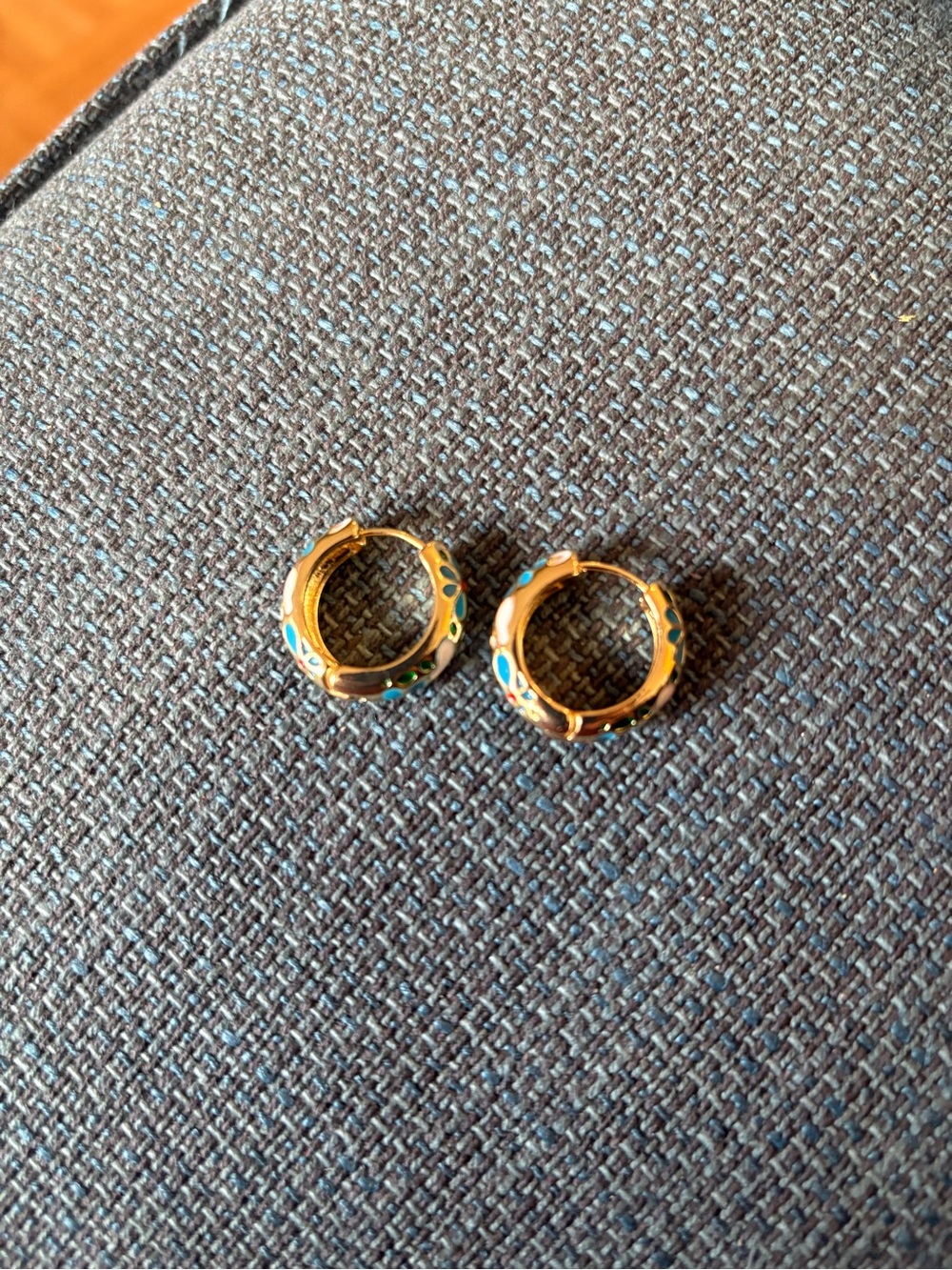 Gold-Tone Enamel Huggie Hoop Earrings with Blue and Green Accents